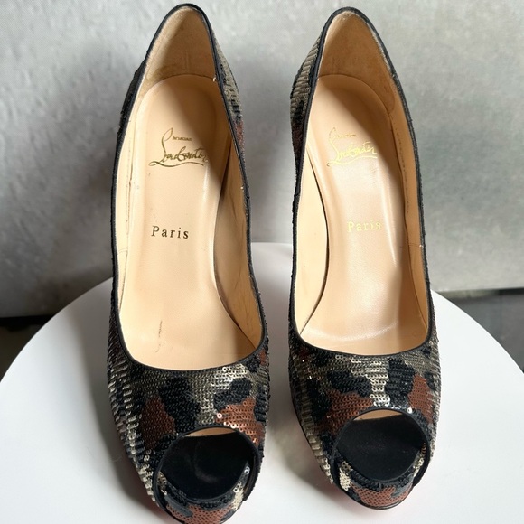 🌺CHRISTIAN LOUBOUTIN 👠 Very Prive 120
Paillettes Peep Toe Pumps Size: 39.5 - Picture 7 of 13